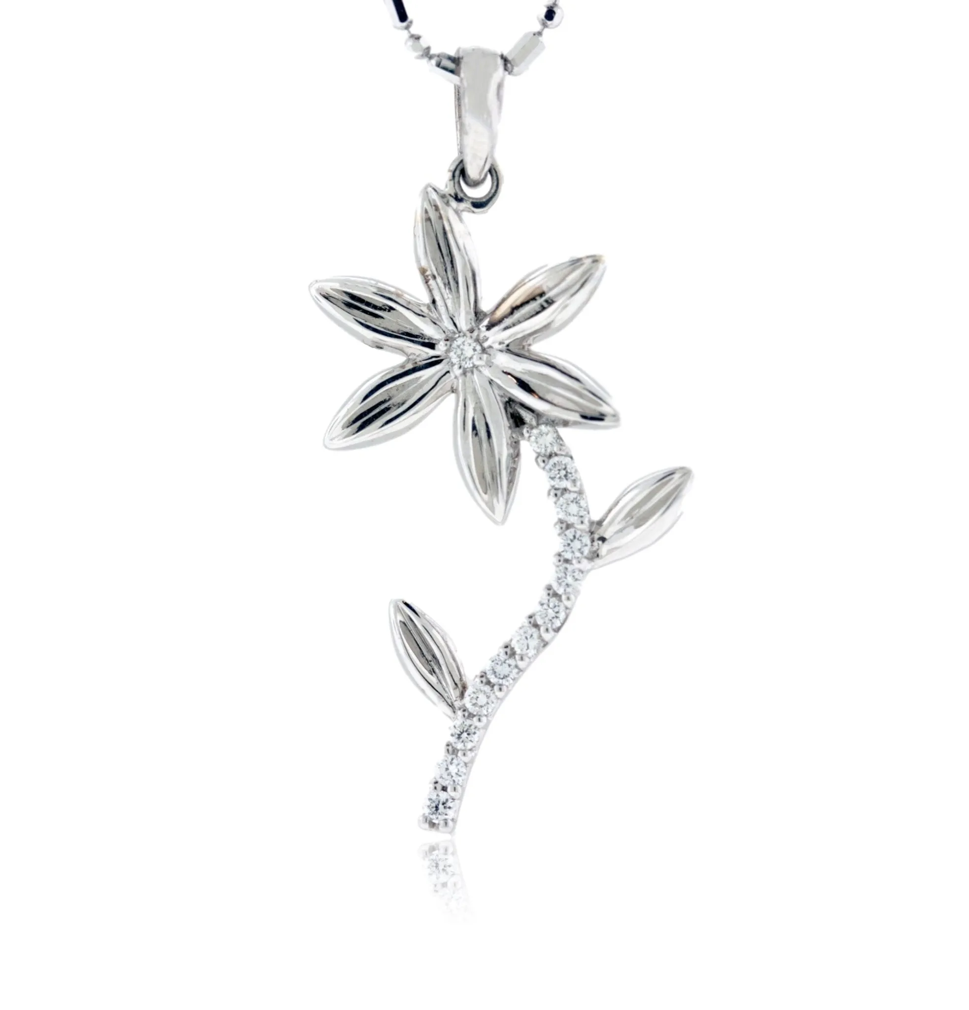 Diamond Stem Flower Necklace