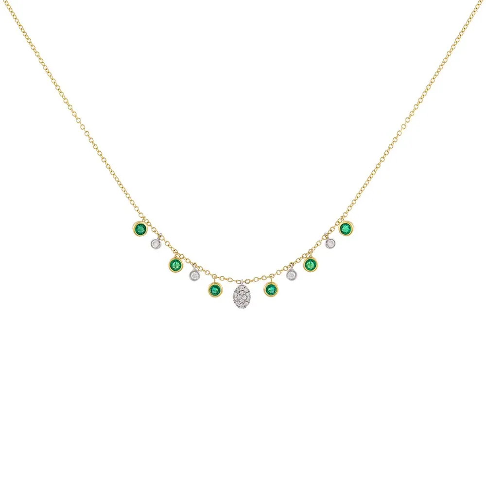 Diamond X Emerald Bezel Dangle Necklace 14K