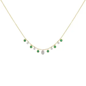 Diamond X Emerald Bezel Dangle Necklace 14K