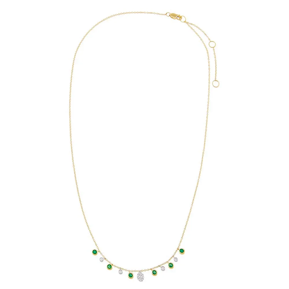 Diamond X Emerald Bezel Dangle Necklace 14K