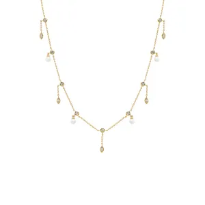 Diamond X Pearl Shaker Bezel Necklace 14K