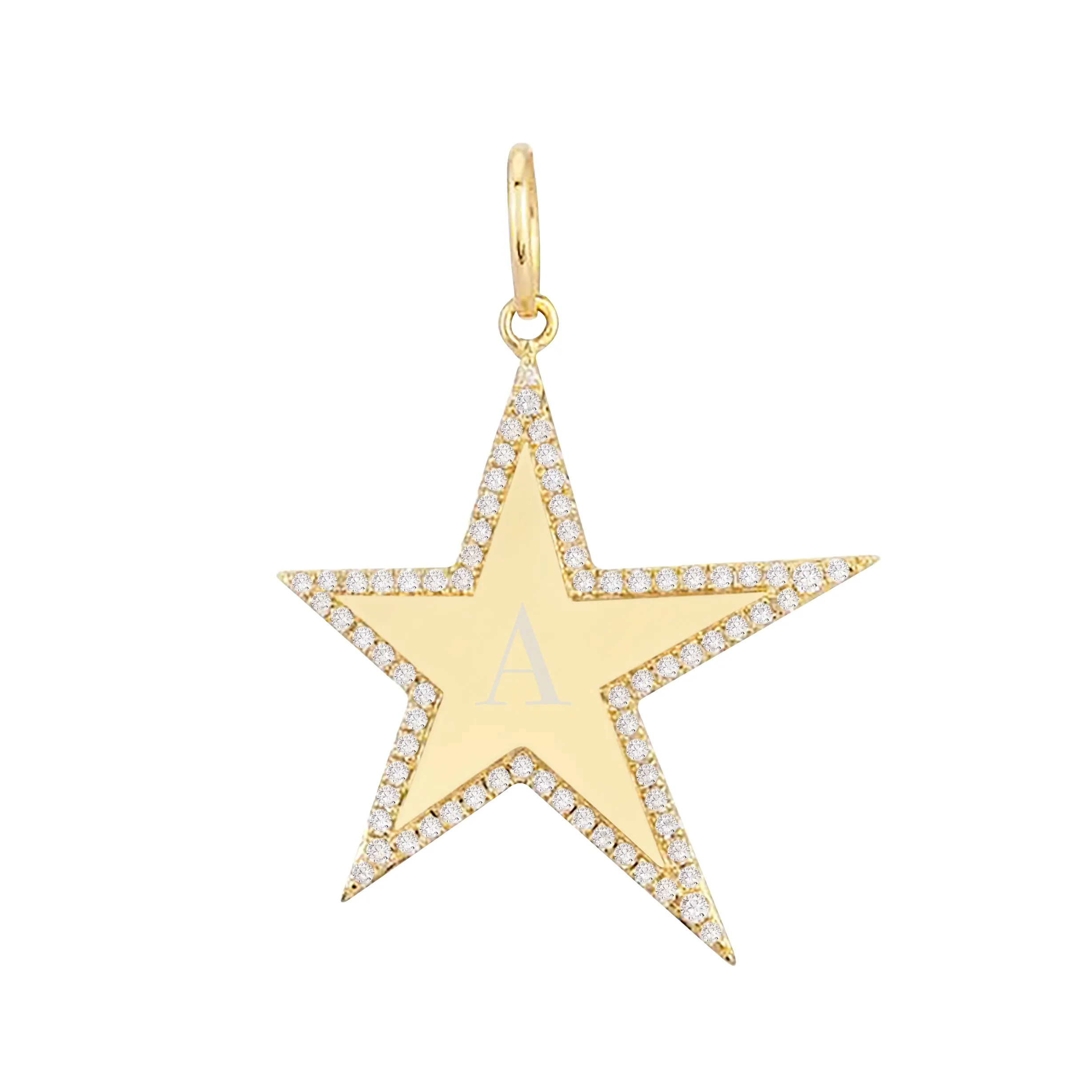 Diamond X Solid Star Charm 14K