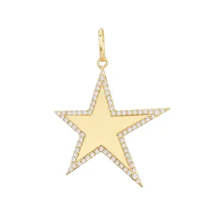 Diamond X Solid Star Charm 14K