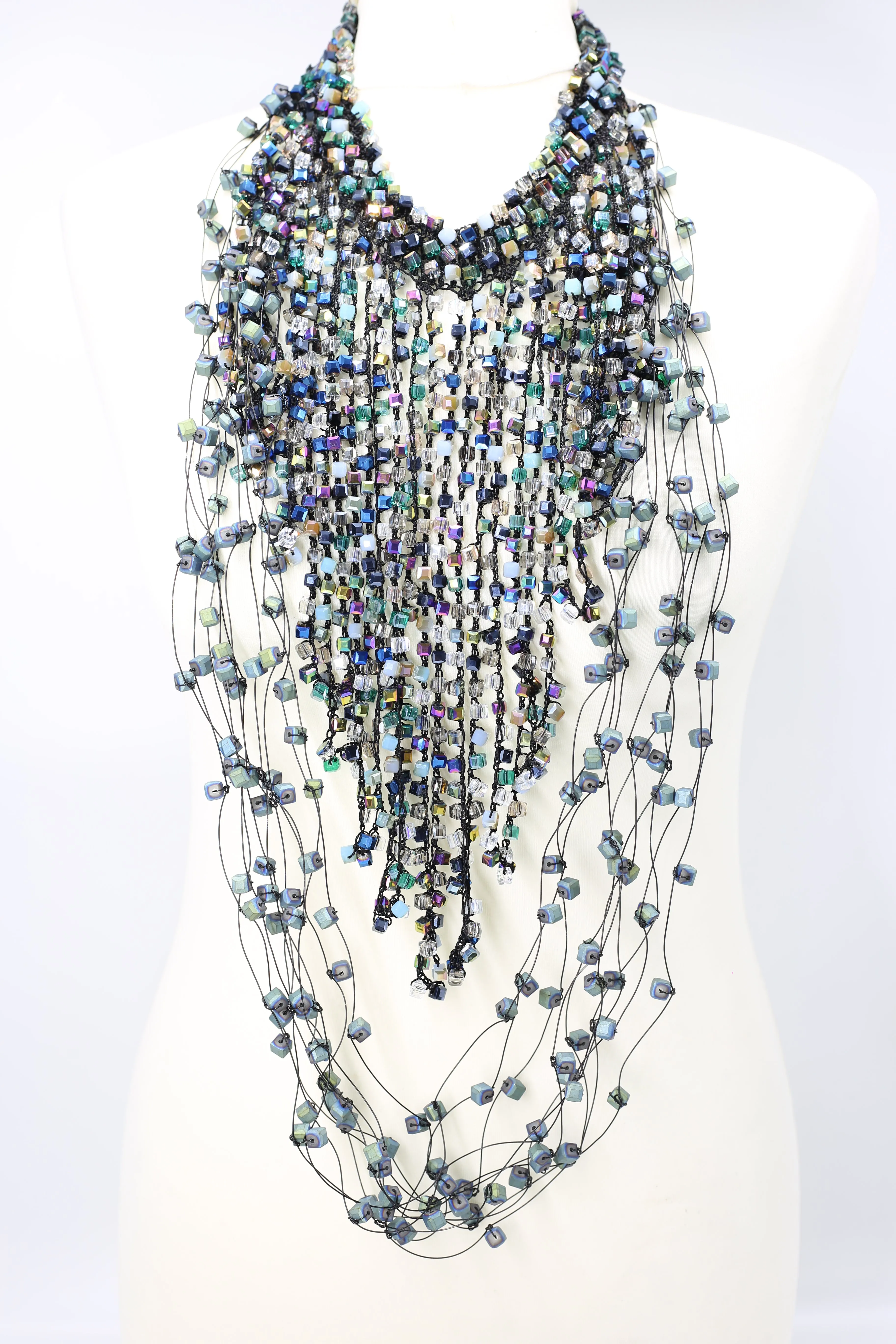 Diana Waterfall Necklace Set - Multi Blue