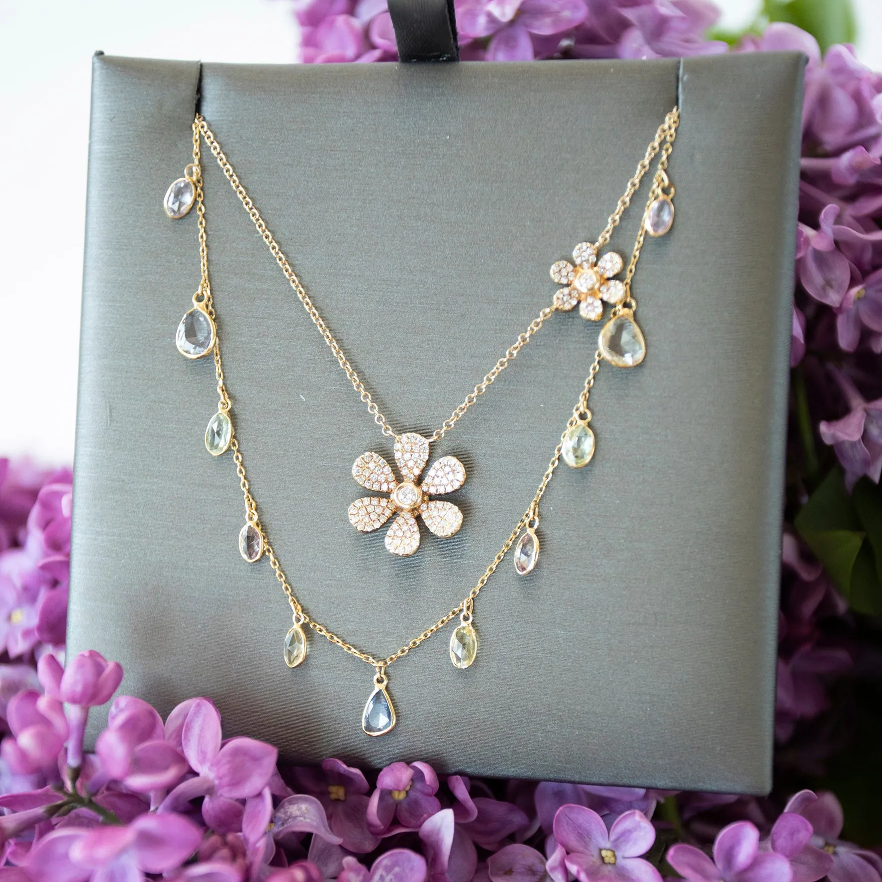 Double Floral Diamond Necklace