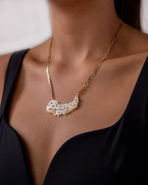 Double Plated Heart Name Necklace with Cuban Chain