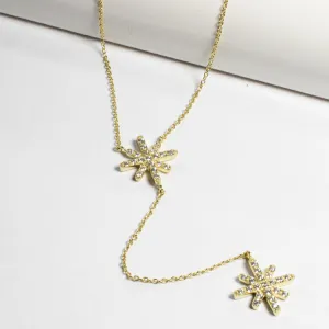 Double Starburst CZ Lariat Necklace - Gold