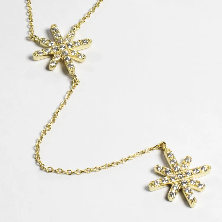 Double Starburst CZ Lariat Necklace - Gold