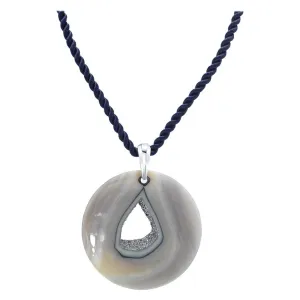 Druzy Quartz Agate with Rhodium Pendant, 14K White Gold 