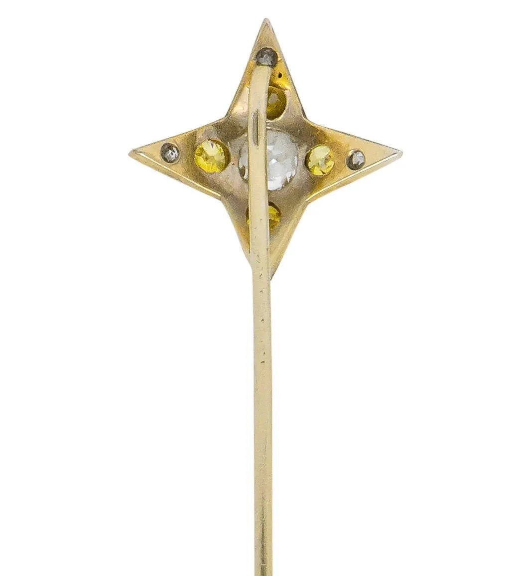 Edwardian 0.50 CTW Old Mine Fancy Diamond Platinum Star Stickpin