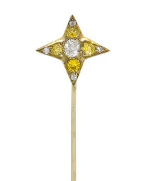 Edwardian 0.50 CTW Old Mine Fancy Diamond Platinum Star Stickpin