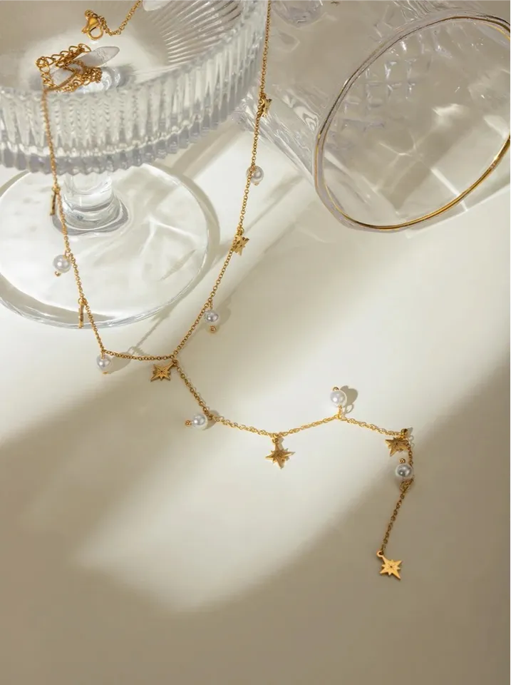 Eight-Star Pearl Y Necklace
