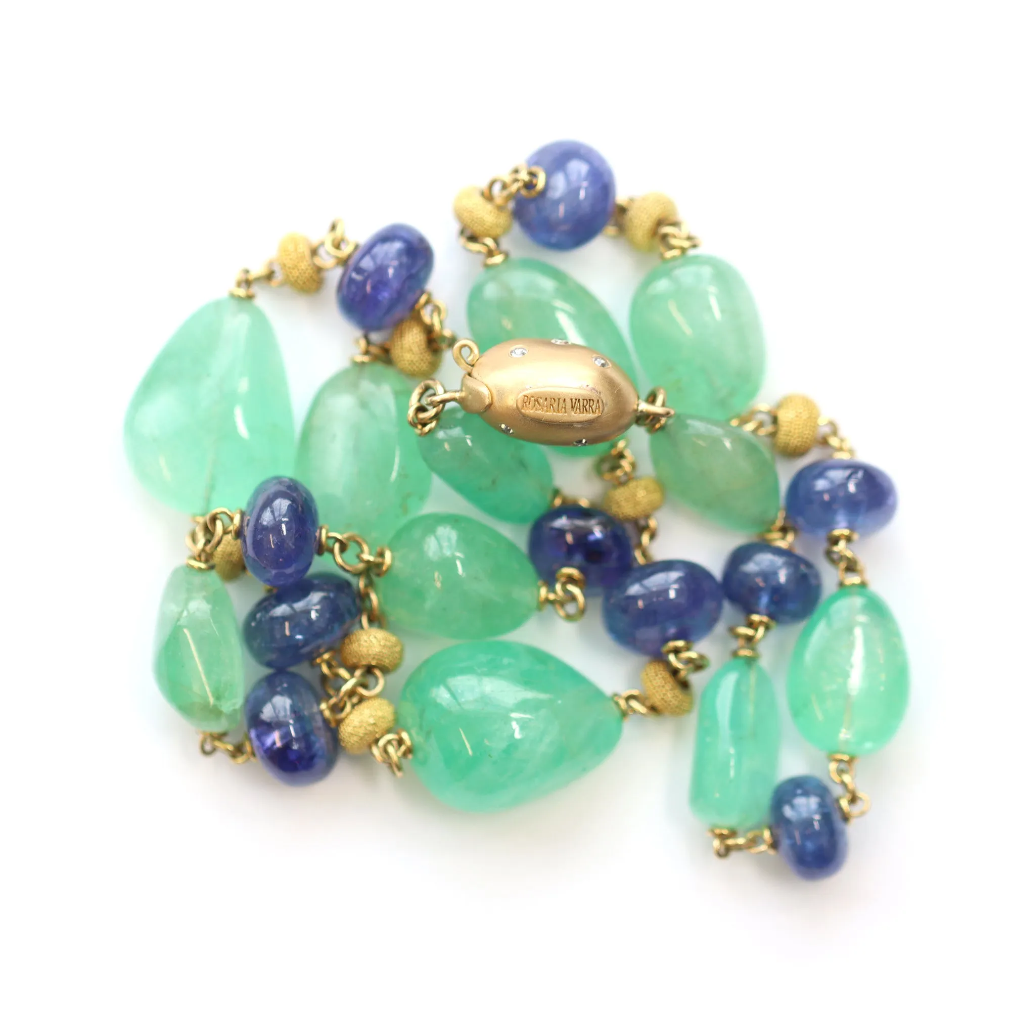 Emerald and Tanzanite Bead Necklace by Rosaria Varra in 18 Karat