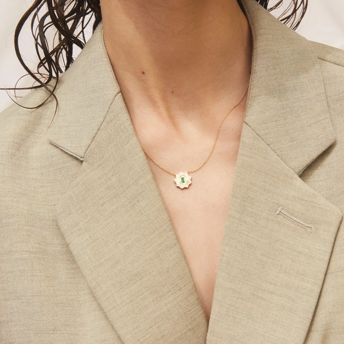 Emerald Baguette Round Form Necklace