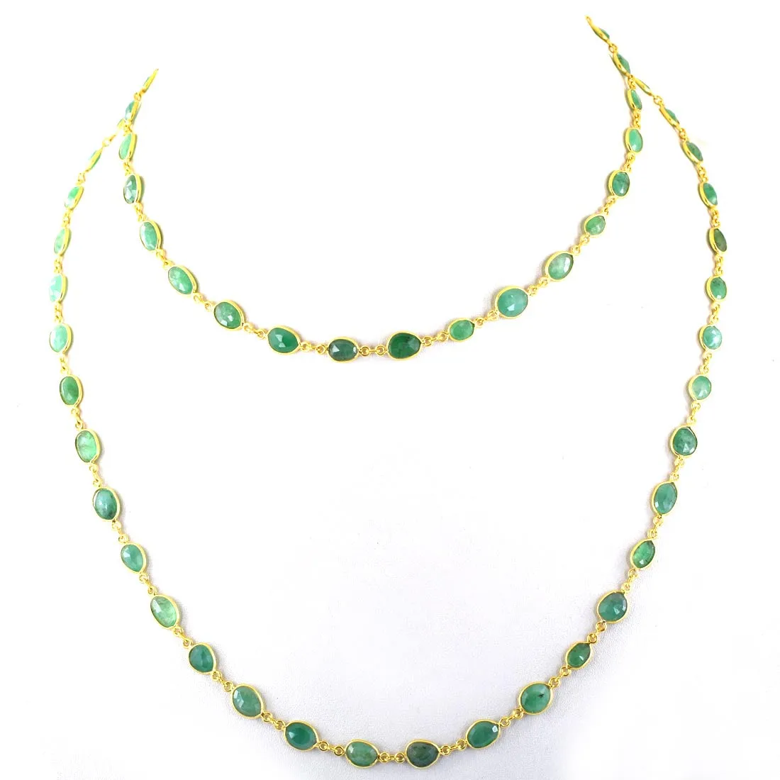 Emerald Gemstone Beads Necklace In Yellow Gold Finish