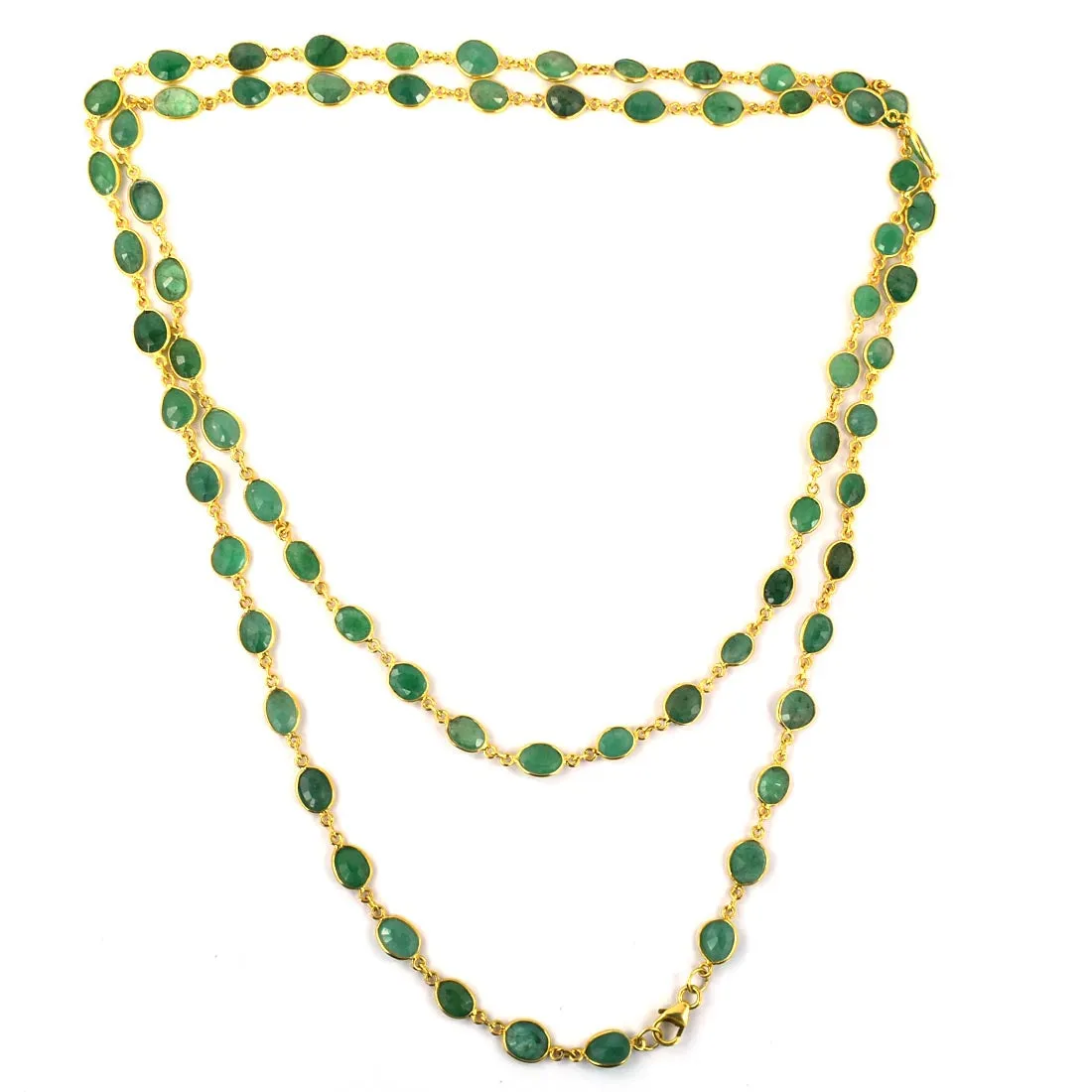Emerald Gemstone Beads Necklace In Yellow Gold Finish