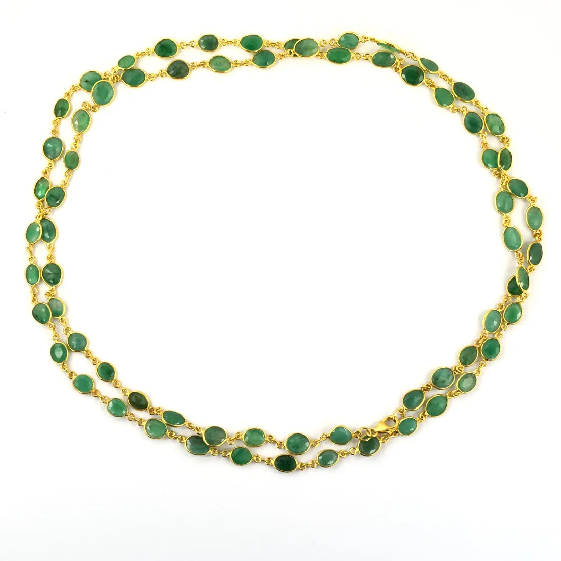 Emerald Gemstone Beads Necklace In Yellow Gold Finish