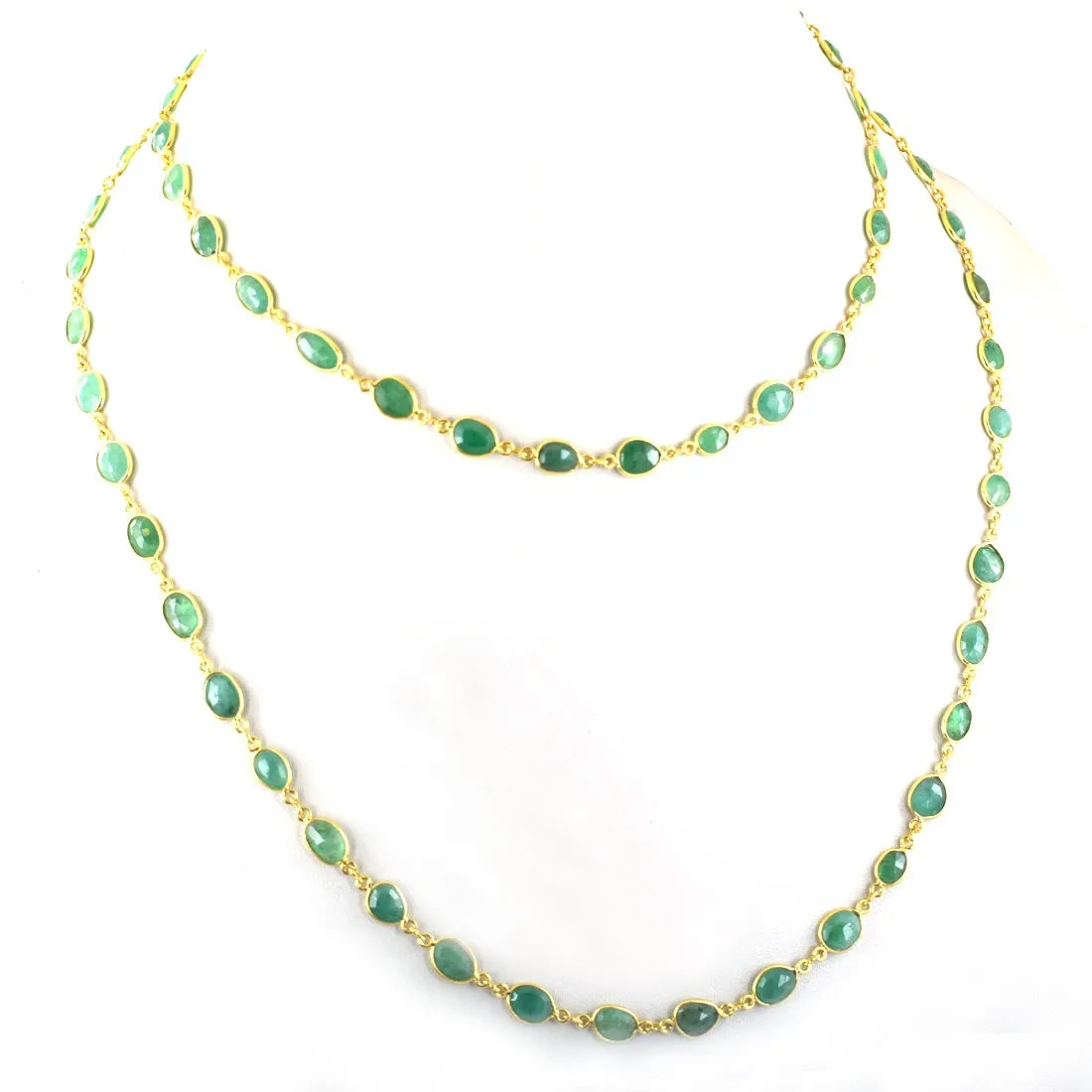 Emerald Gemstone Beads Necklace In Yellow Gold Finish