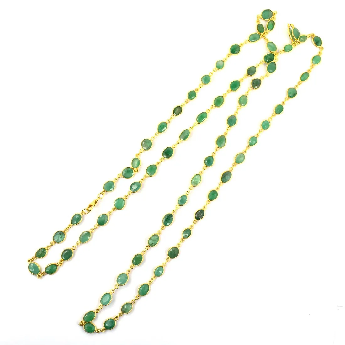 Emerald Gemstone Beads Necklace In Yellow Gold Finish