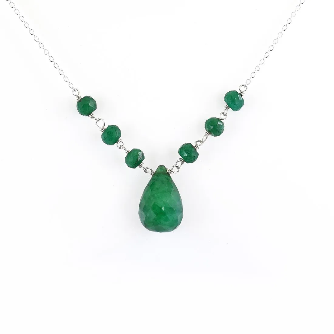 Emerald Gemstone Chain Necklace With Emerald Drop In 925 Silver