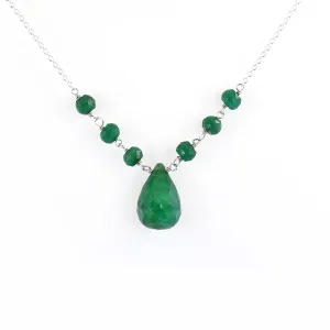 Emerald Gemstone Chain Necklace With Emerald Drop In 925 Silver