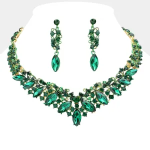 Emerald Marquise and Mixed Stone Statement Necklace Set | Crystal Stone Evening Necklace Set | 589931