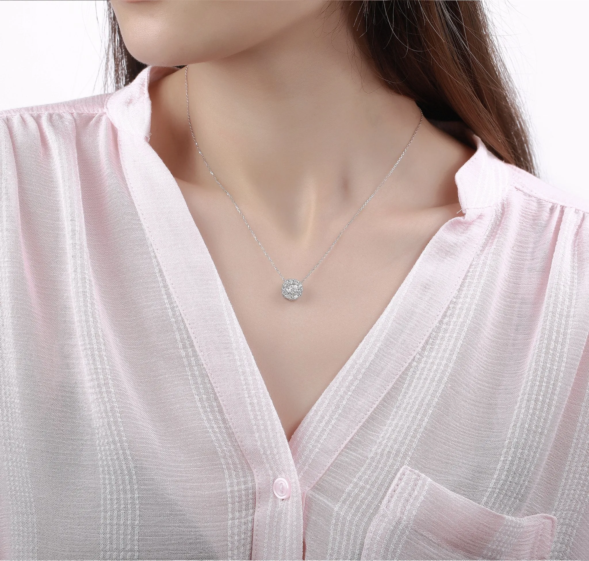 Essentials 1.05ct Halo Necklace <br> NL-00093WHT