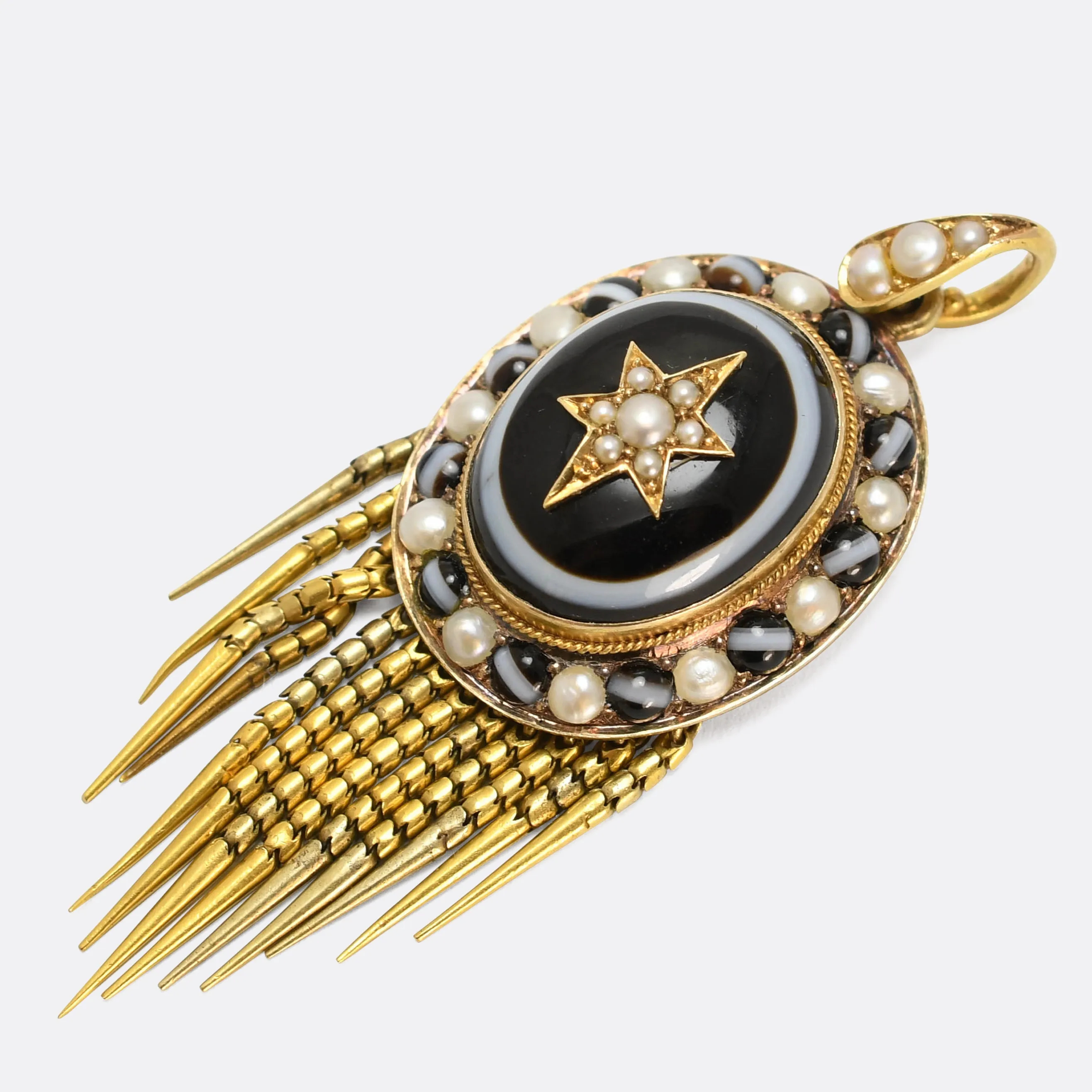 Etruscan Revival Banded Agate & Pearl Star Locket