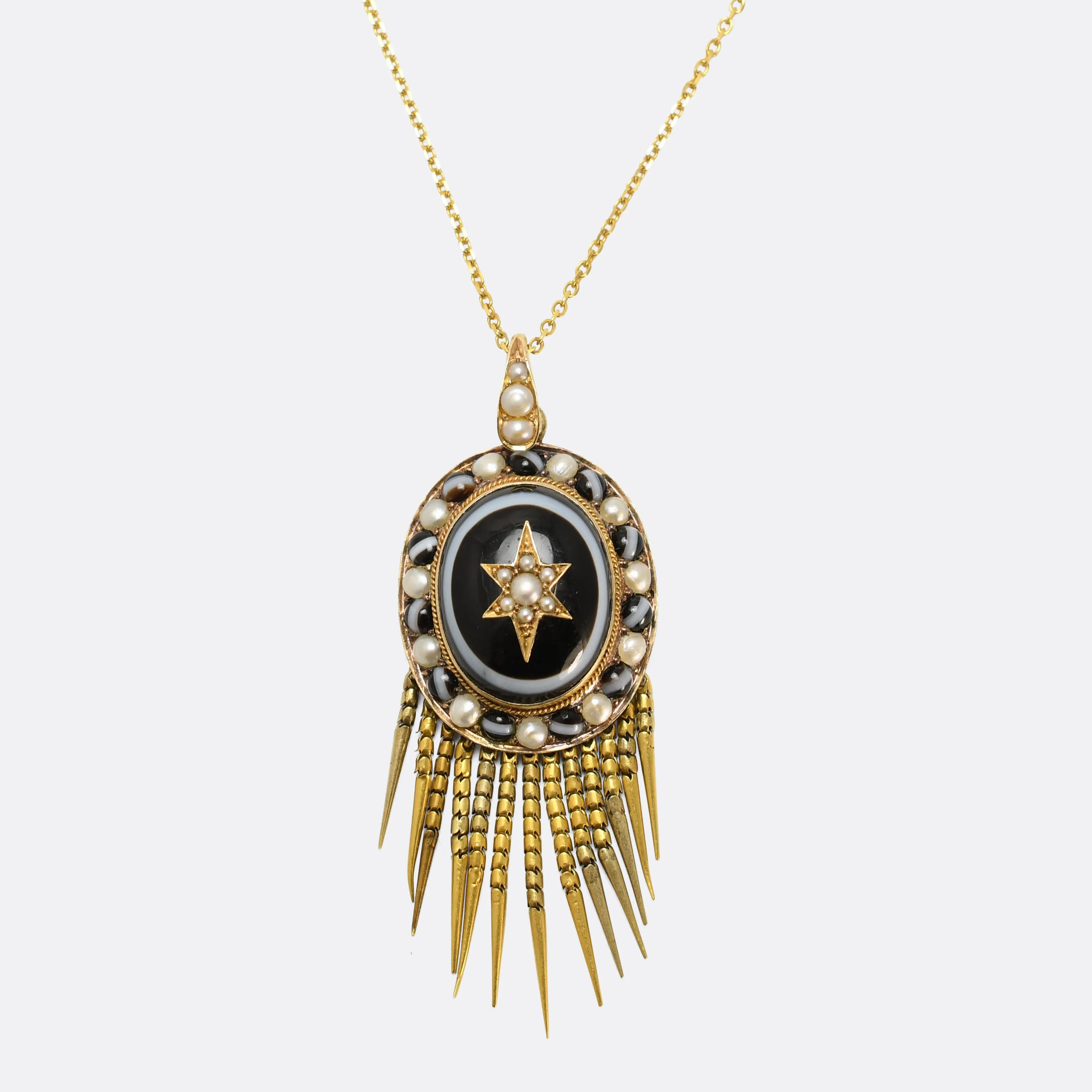 Etruscan Revival Banded Agate & Pearl Star Locket