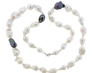 Fabulous 14K White Silver Gold Baroque Pearl Diamond Designer Long Wrap Around Necklace