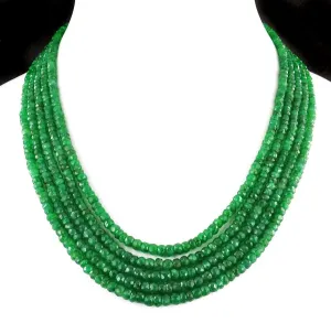 Five Strand Green Emerald Gemstone Beads Necklace, 100% Certified