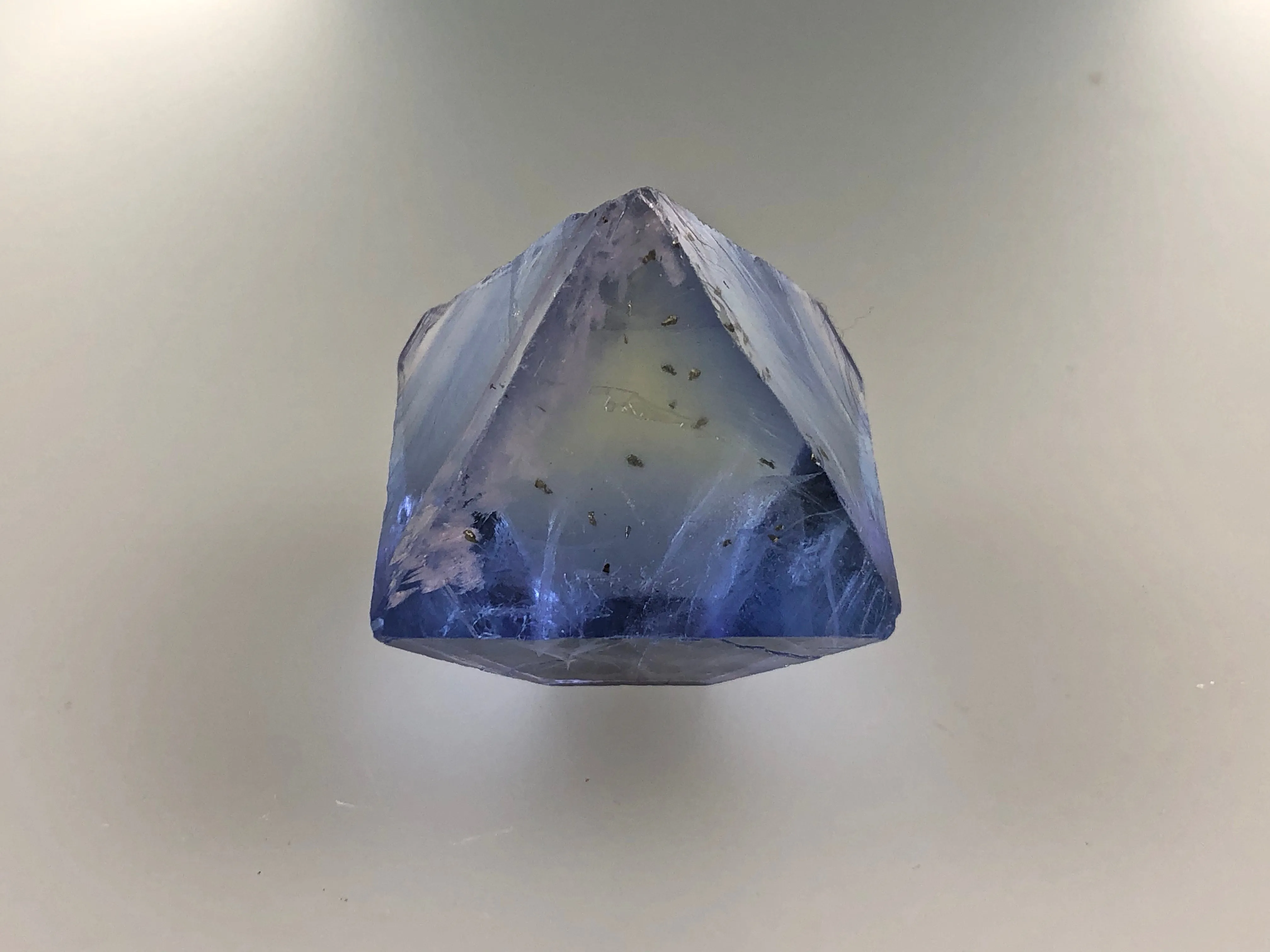 Fluorite Octahedron, Rosiclare Level, Denton Mine, Ozark-Mahoning Company, Harris Creek District, Southern Illinois, Ron Roberts Collection, Miniature approx. 3  cm on edge, 4  cm point to point, $125.  Online September 15.