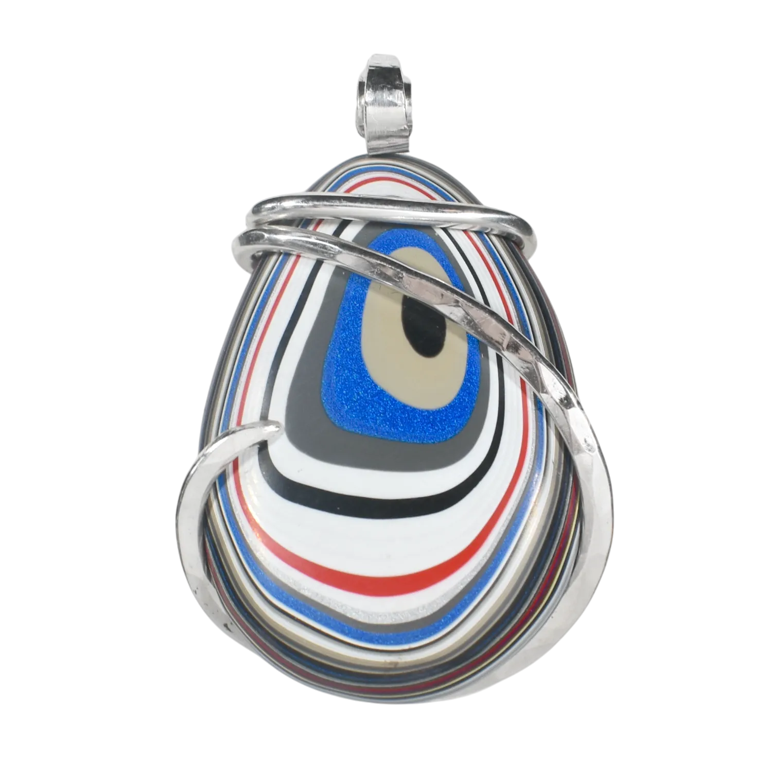 Fordite Handmade Stone Pendant Wrapped in Silver