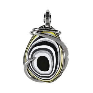 Fordite Handmade Stone Pendant Wrapped in Silver
