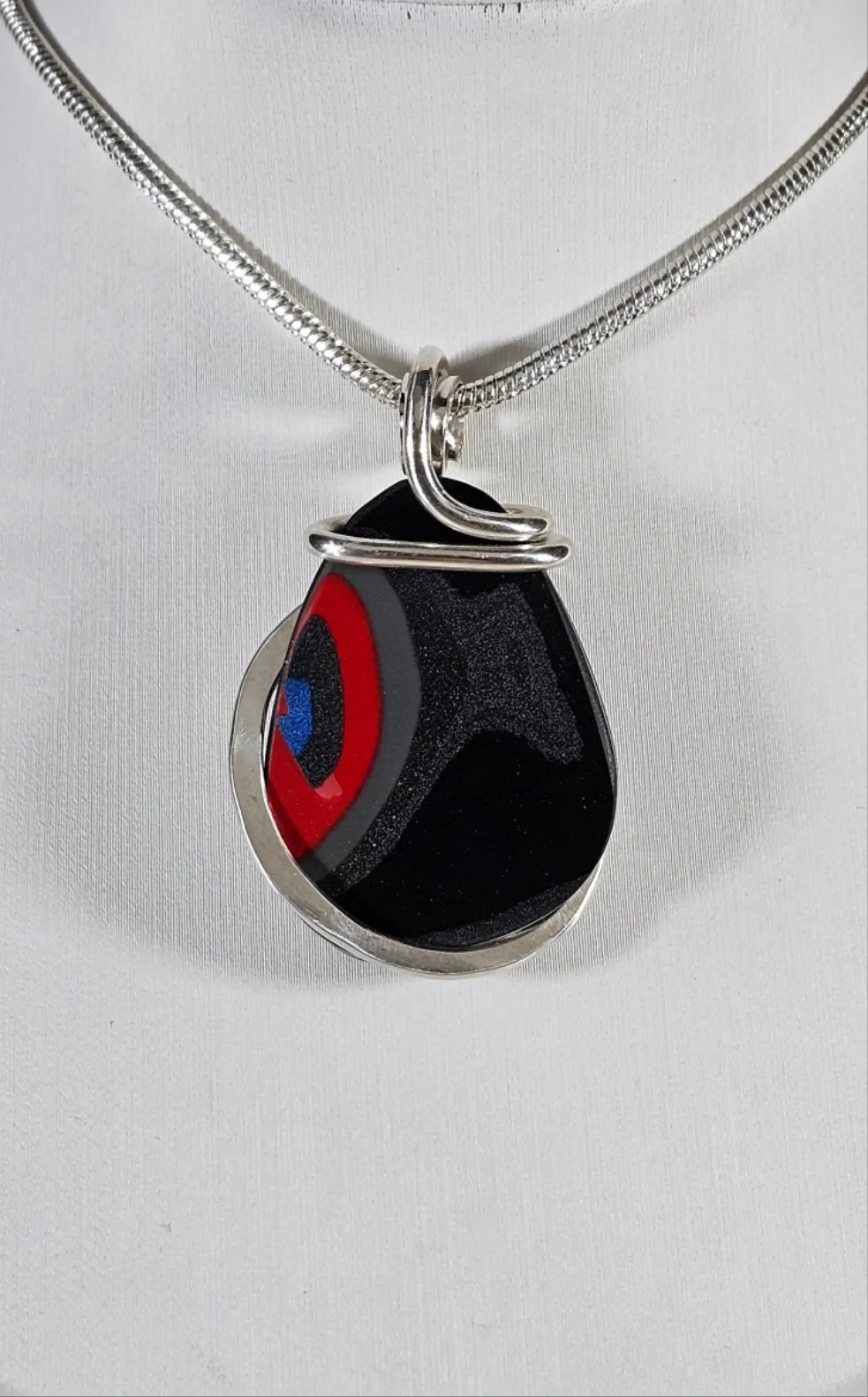 Fordite Handmade Stone Pendant Wrapped in Silver