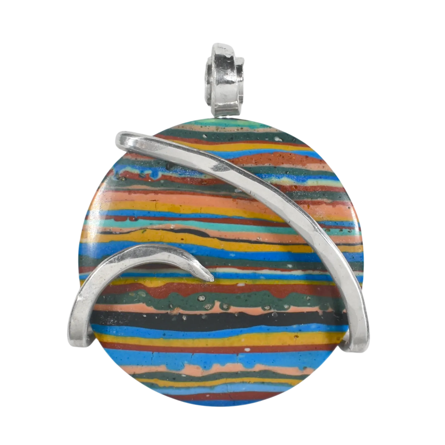 Fordite Handmade Stone Pendant Wrapped in Silver