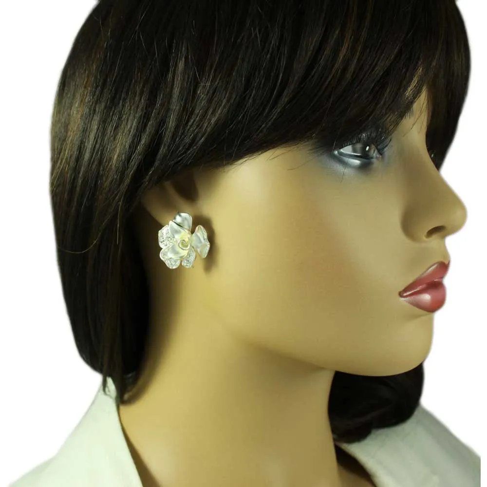 Frosted Crystal Rose Necklace and Clip Earring Gift Set - RSN619BSC