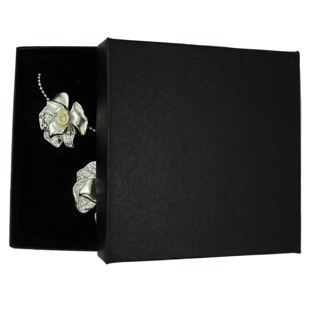 Frosted Crystal Rose Necklace and Clip Earring Gift Set - RSN619BSC