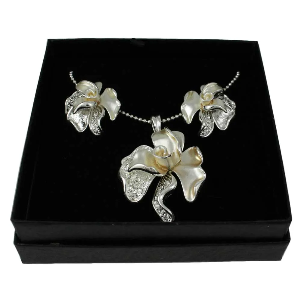 Frosted Crystal Rose Necklace and Clip Earring Gift Set - RSN619BSC
