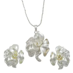 Frosted Crystal Rose Necklace and Clip Earring Gift Set - RSN619BSC
