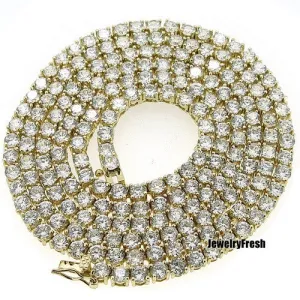 Fully Iced Out Gold Finish 1 Row Lab Made CZ Chain