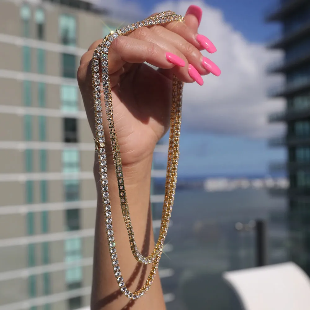 Fully Iced Out Gold Finish 1 Row Lab Made CZ Chain