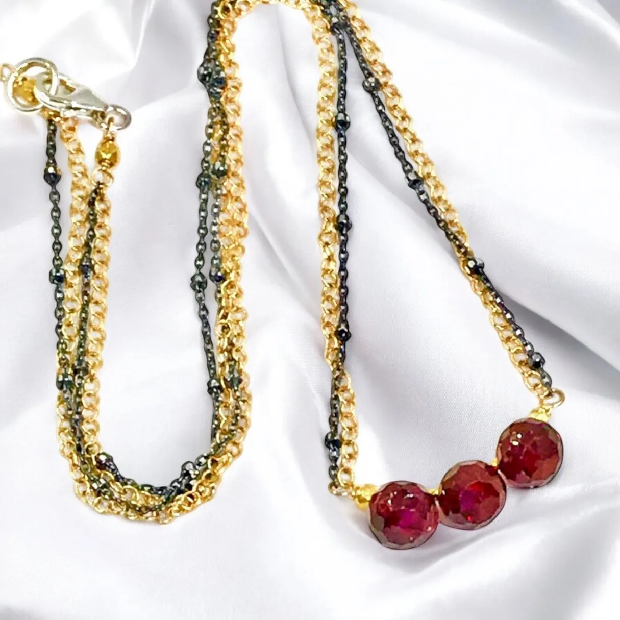 Garnet Necklace Dainty Red Garnet Choker Bar Necklace