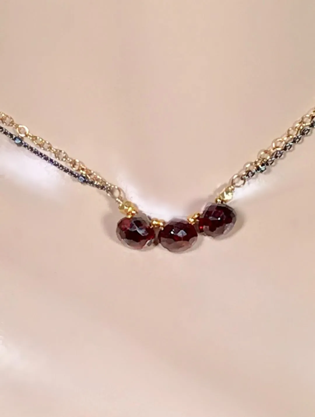 Garnet Necklace Dainty Red Garnet Choker Bar Necklace