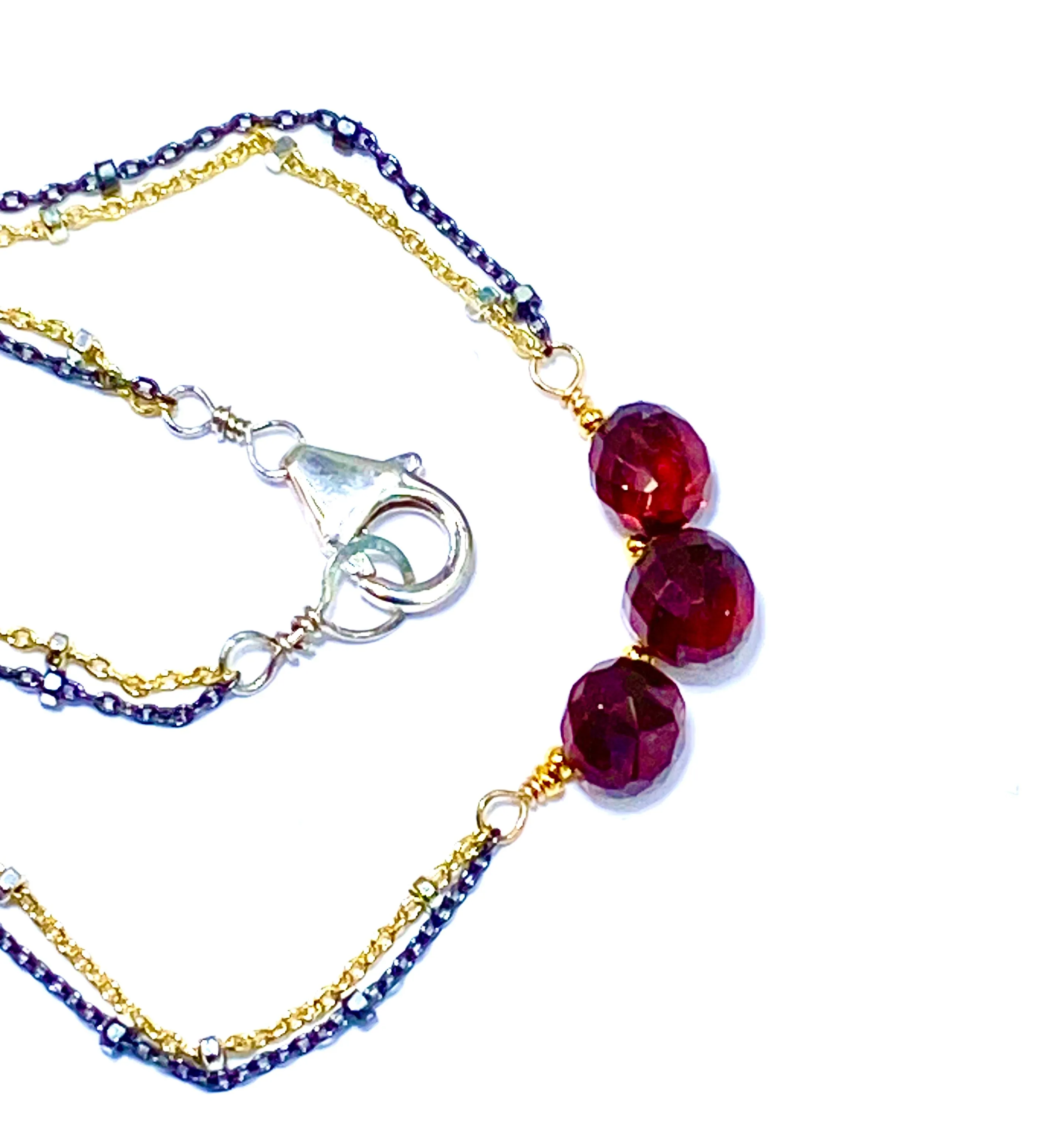 Garnet Necklace Dainty Red Garnet Choker Bar Necklace