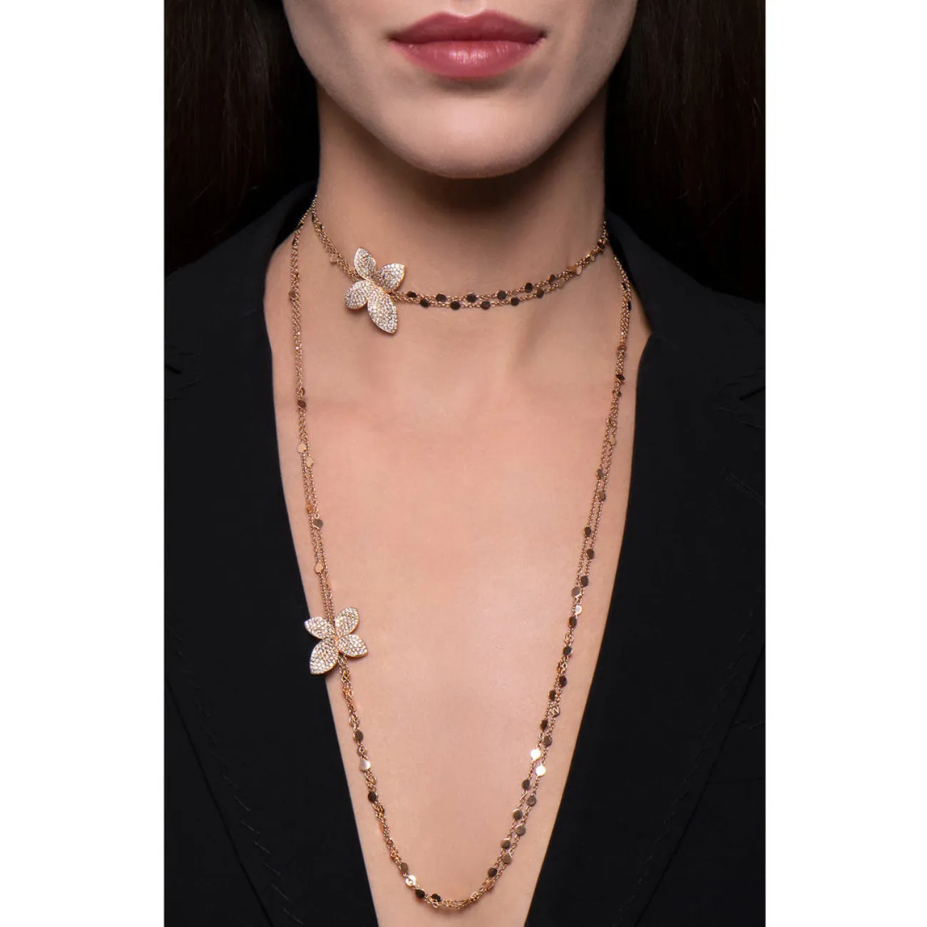 Giardini Segreti 18K Rose Gold Sautoir Flower Diamond Pavé Station Necklace