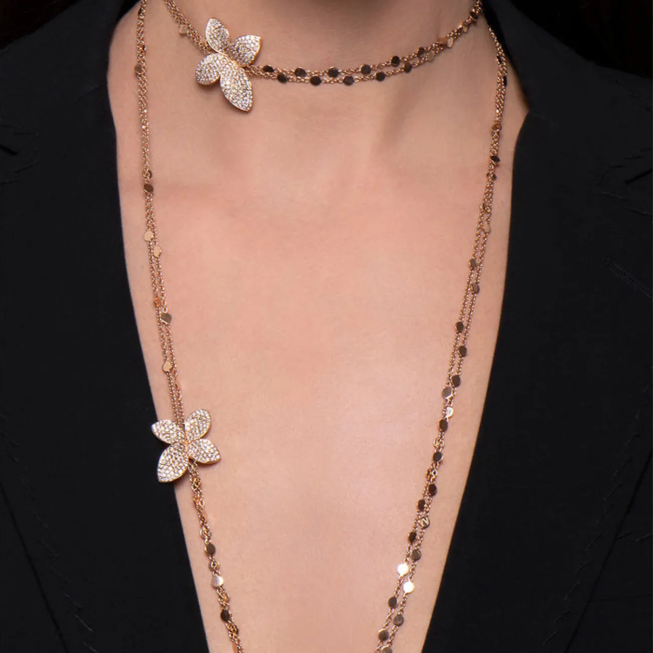 Giardini Segreti 18K Rose Gold Sautoir Flower Diamond Pavé Station Necklace