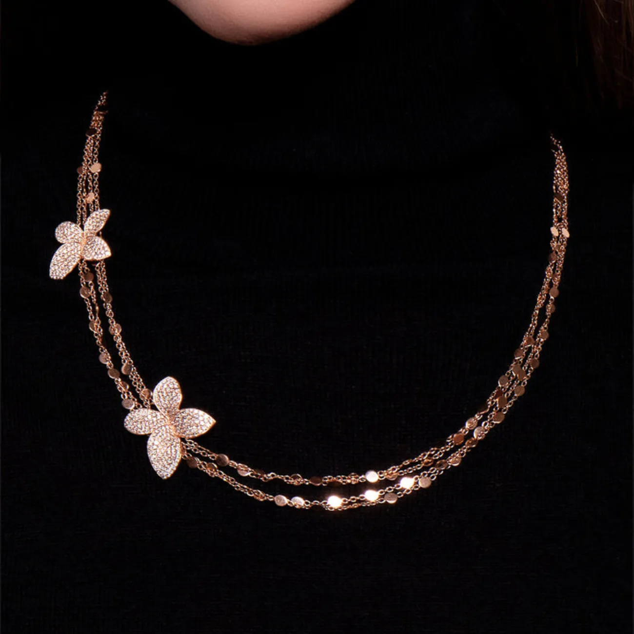 Giardini Segreti 18K Rose Gold Sautoir Flower Diamond Pavé Station Necklace