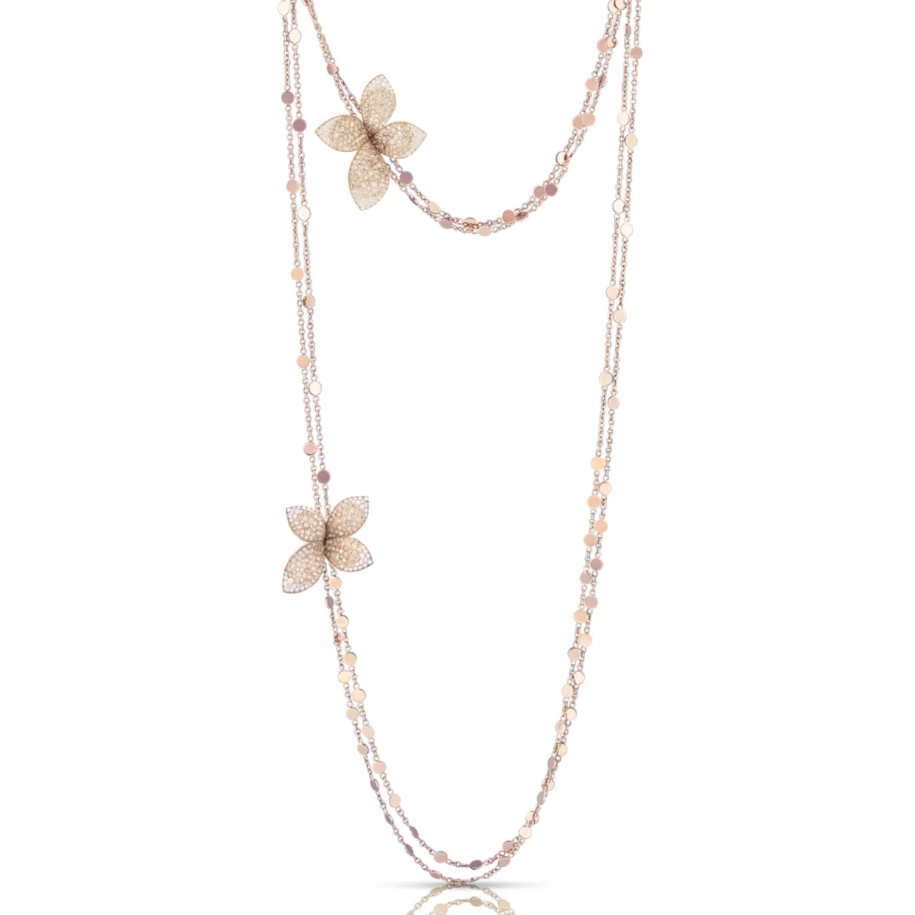 Giardini Segreti 18K Rose Gold Sautoir Flower Diamond Pavé Station Necklace
