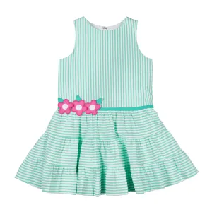 Girls Jade Seersucker Dress with Flowers